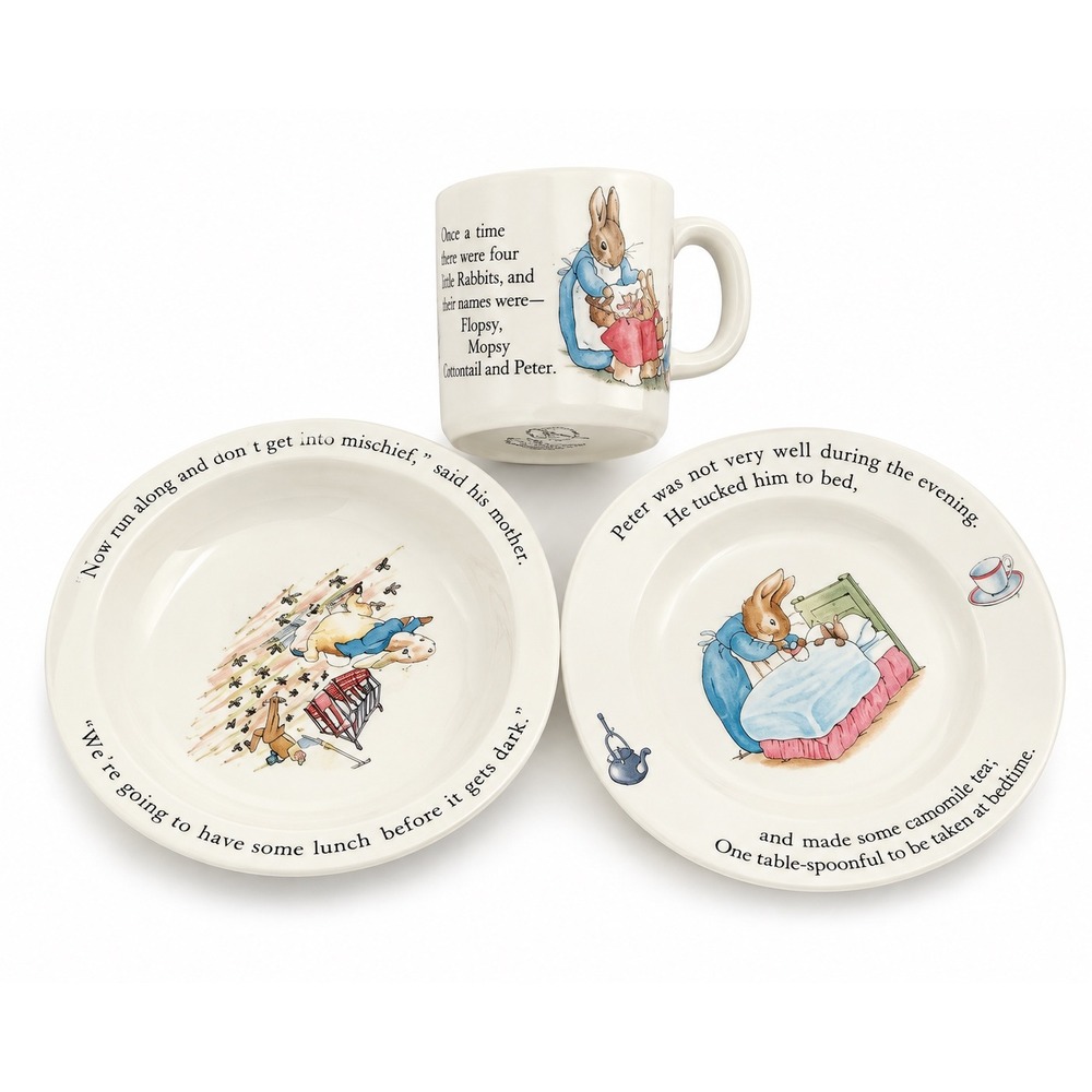 Wedgwood Peter Rabbit 3 Piece Nursery Set Mug Bowl Plate Beatrix Potter England
